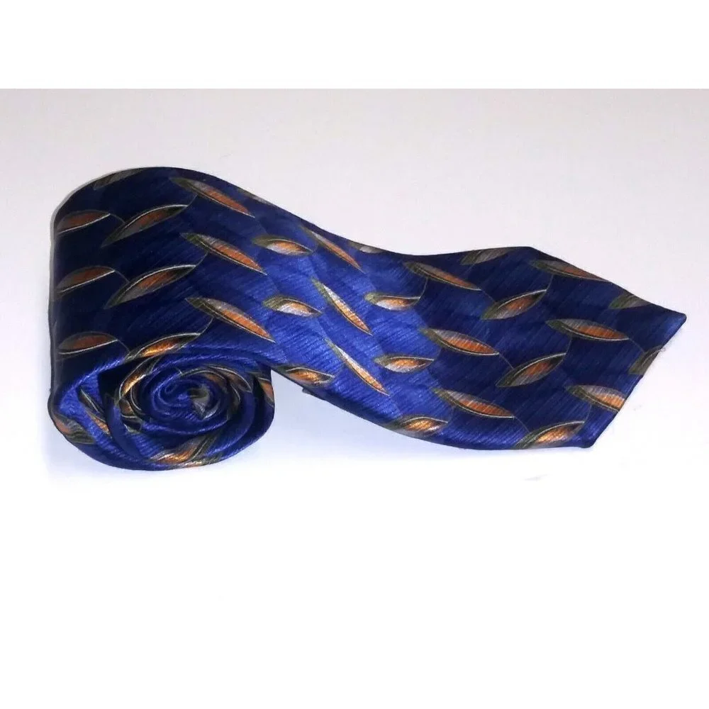 Mens Silk Tie Blue Geometric print Meeting Street Men's Necktie HANDMADE EUC